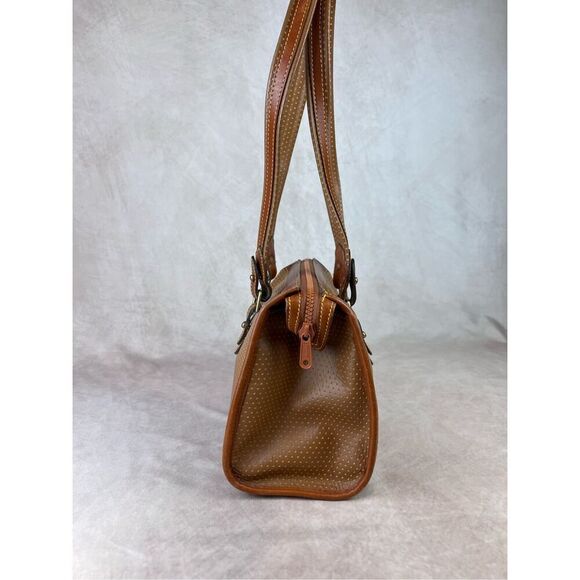90s Dooney & Bourke Cabriolet British Brown Perforated Leather Satchel Shoulder - Picture 2 of 10